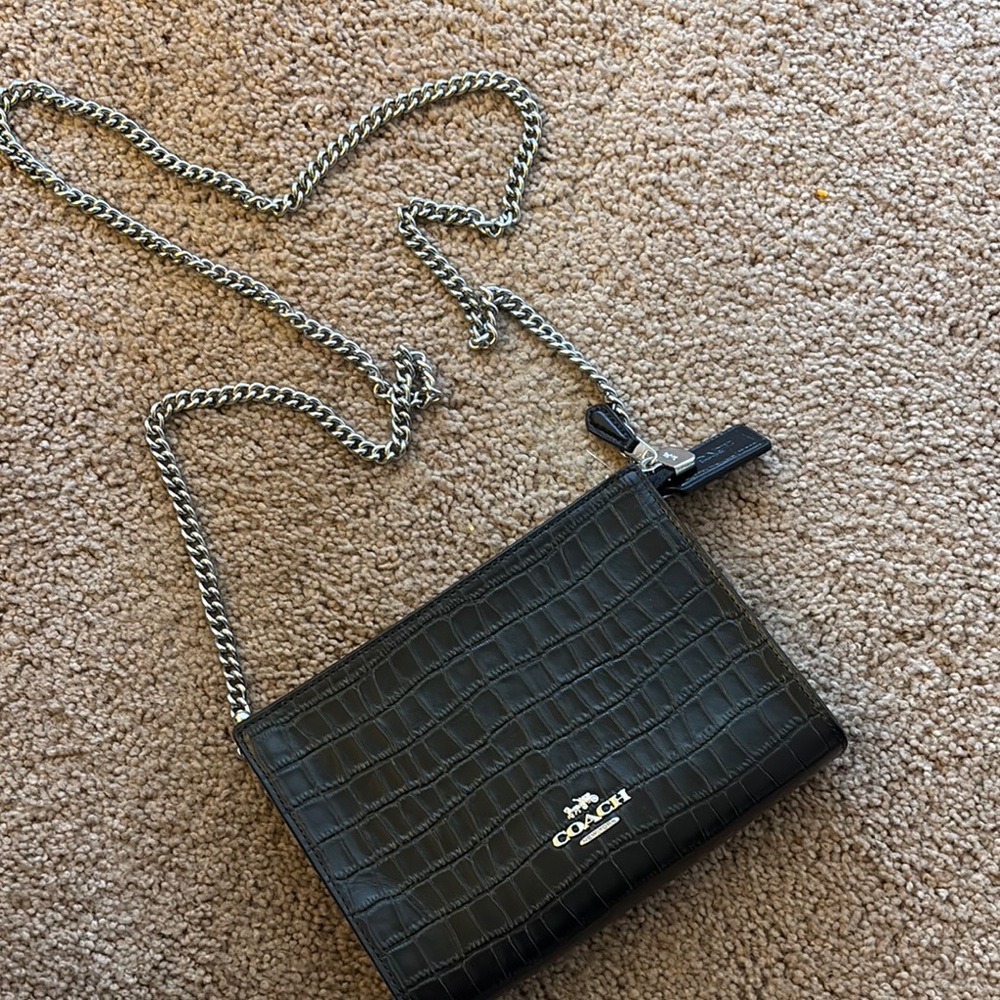 Coach Silver Croc-Embossed Crossbody Bag